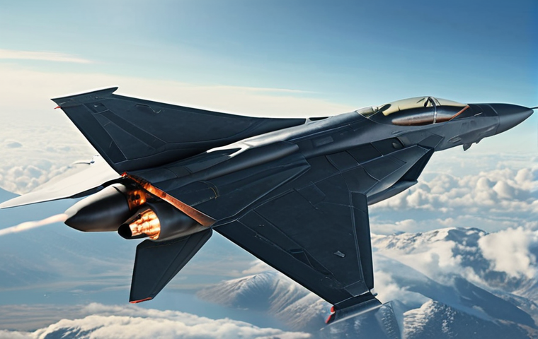 Futuristic AI fighter jet soaring through the sky, advanced technology, sleek design, aerial combat concept.