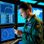 A highly skilled Air Force aircraft maintenance professional in a clean, modest military jumpsuit, meticulously analyzing complex diagnostic data on multiple large, glowing screens inside a futuristic, brightly lit aircraft maintenance control center. Advanced holographic displays show 3D models of aircraft components and real-time sensor readings. The technician is focused, with a serious but determined expression, surrounded by state-of-the-art equipment. The scene emphasizes precision, innovation, and digital expertise. The overall image quality is professional photography, safe for work, appropriate content, fully clothed, professional dress, family-friendly, perfect anatomy, correct proportions, natural pose, well-formed hands, proper finger count, natural body proportions, high resolution, cinematic lighting.