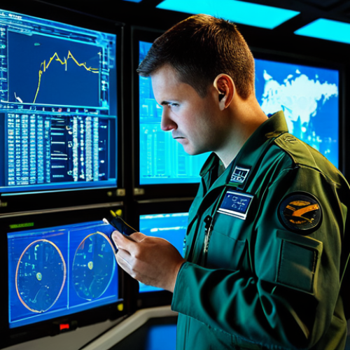A highly skilled Air Force aircraft maintenance professional in a clean, modest military jumpsuit, meticulously analyzing complex diagnostic data on multiple large, glowing screens inside a futuristic, brightly lit aircraft maintenance control center. Advanced holographic displays show 3D models of aircraft components and real-time sensor readings. The technician is focused, with a serious but determined expression, surrounded by state-of-the-art equipment. The scene emphasizes precision, innovation, and digital expertise. The overall image quality is professional photography, safe for work, appropriate content, fully clothed, professional dress, family-friendly, perfect anatomy, correct proportions, natural pose, well-formed hands, proper finger count, natural body proportions, high resolution, cinematic lighting.